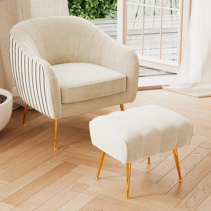 Mercer41 Velvet Accent Barrel Chair With Ottoman & Reviews Wayfair